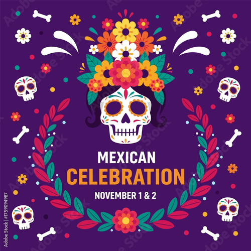 Feliz dia de muertos banner background design