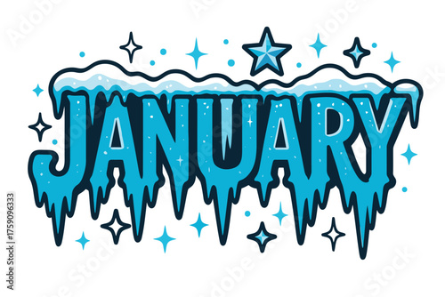 Artistic january text with icicles and stars