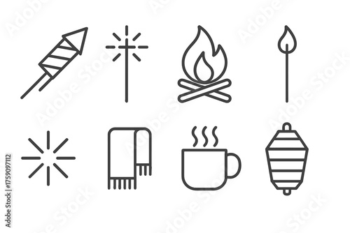 Vector icons representing warmth, light, and comfort elements  