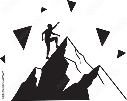 Reaching the Summit: Minimalist Silhouette of Climber Ascending a Craggy Peak