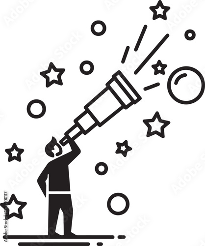 ector Line Art of Astronomer Studying the Cosmos and Stars