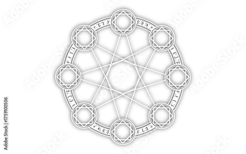 ぼかしの入った魔方陣のイラスト。モノクロ。(CS6)