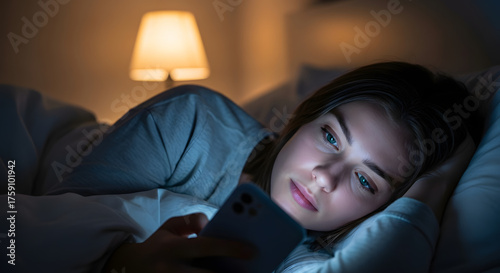 スマホの光に照らされる女性