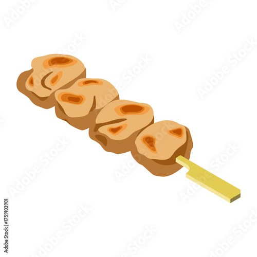 Yakitori chicken thigh skewer with salt - flat vector illustration, Japanese food icon