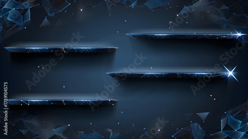 Sleek glowing platforms a dark abstract geometric background digital network elements, perfect modern tech product displays.