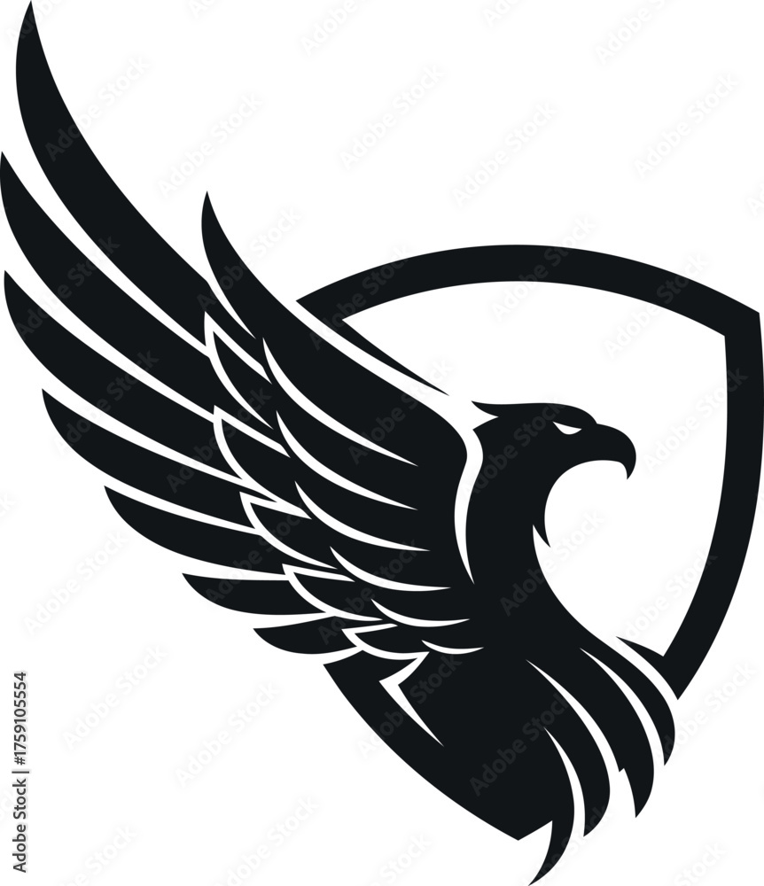 Fototapeta premium Eagle shield logo vector art of black eagle emblem with spread wings and shield