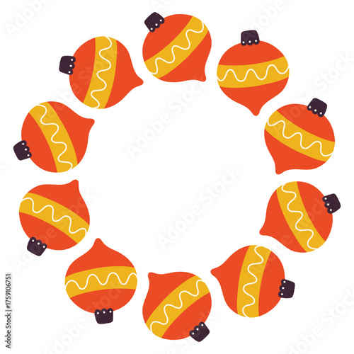 Simple festive round frame with Christmas decor. The simple vector design perfect for Christmas and New Year decorations or holiday greetings.