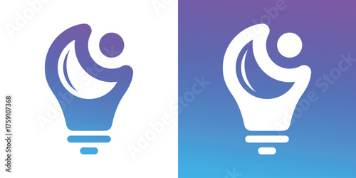 Modern minimalist logo combining a light bulb and human silhouette, symbolizing creativity, innovation, and bright ideas.