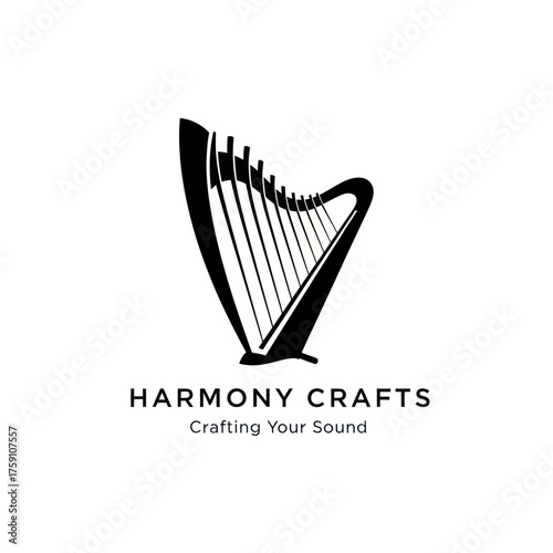 Elegant Harp Logo for Harmony Crafts Crafting Your Sound.