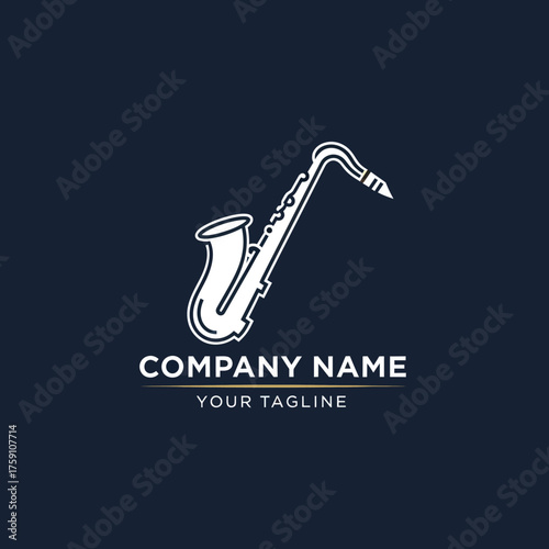 Elegant saxophone logo design for music company branding and identity.