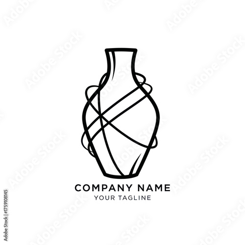 Elegant vase line art logo with abstract wrapping design.