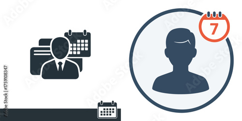 Business appointment and user profile flat icon set with calendar