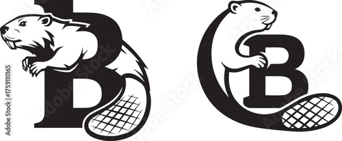 Black and White Beaver Letter B Initial Logo Design