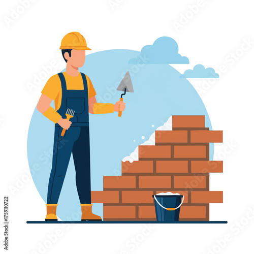 A construction worker meticulously builds a brick wall, demonstrating skill and precision in the process of creating a sturdy structure.