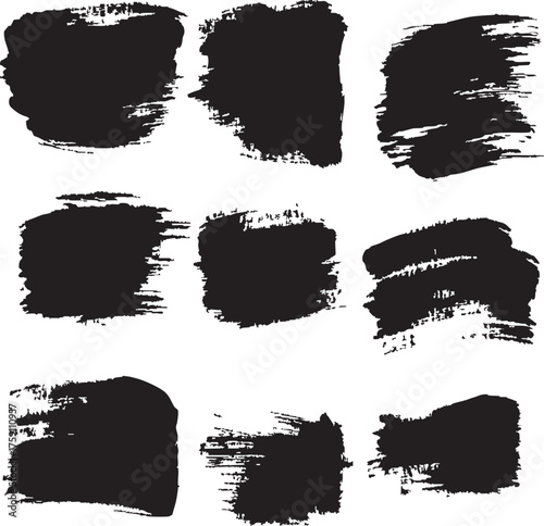 Set of Nine Grunge Square Brush Strokes