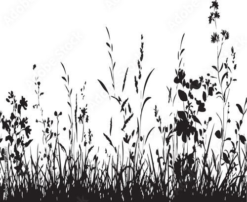 Wild Grass and Flower Silhouette Border