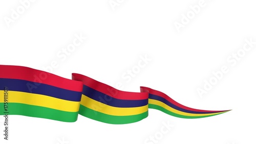 Waving Mauritius Flag Ribbon on White Background with Alpha