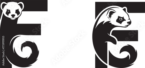 Stylized Ferret Animal Monogram F Letter Logo Design