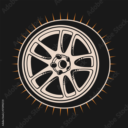 Rim vintage illustration style for car modification fans. Vintage wheel graphic design. sport automotive illustration designs