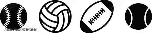 Variety of sports balls displayed baseball volleyball football and tennis vector