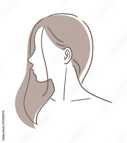 首筋を見せた横顔の女性のイラスト素材
