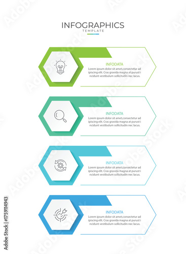Business infographic template. 4 Step timeline journey. Process diagram, 4 options, Infographic elements vector illustration.
