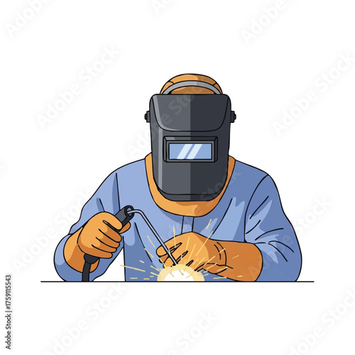 A skilled welder, wearing protective gear, meticulously works on a metal piece, creating sparks and light with precision in a workshop.