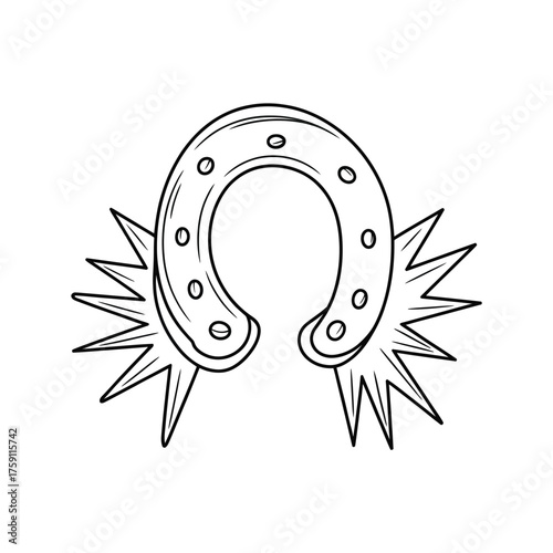 Hand drawn horseshoe with radiating starburst lines for luck