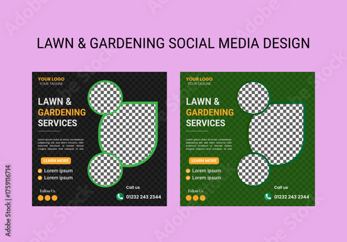Lawn, garden, or Landscaping maintenance Service Social Media Post design, and Web square Banner Template, Agriculture farm service social media post, or Instagram banner design, web template