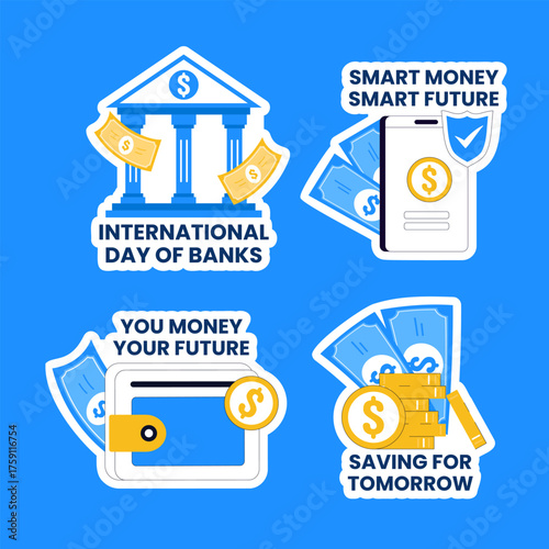 Hand Drawn Flat Cartoon Illustration of International Day of Banks Label Design