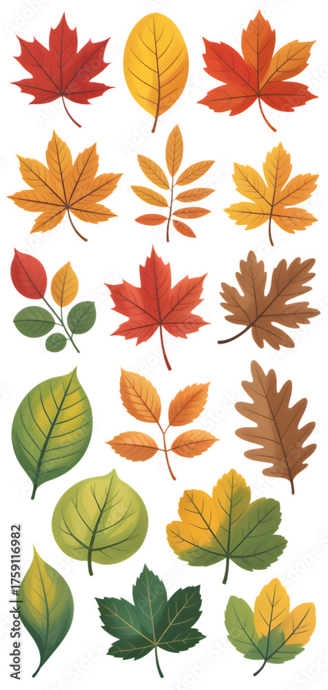 Fototapeta premium Beautiful collection of diverse autumn leaves in an array of vibrant colors