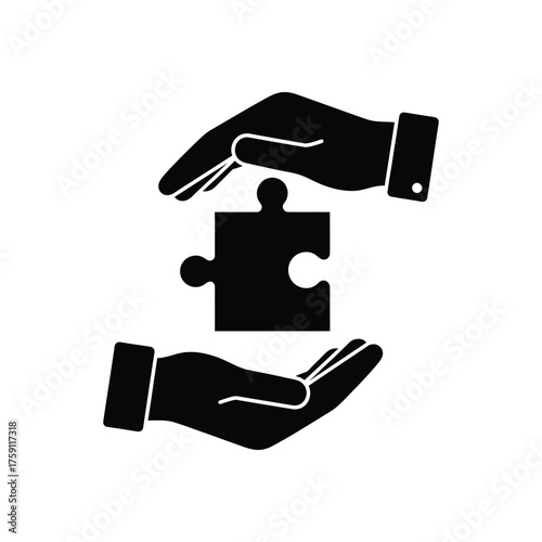 Partnership icon with hands exchanging a puzzle piece symbolizing collaboration teamwork and a business agreement for a successful strategic connection