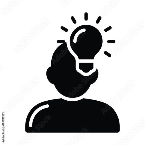 Innovator icon of a person with a bright idea lightbulb representing a creative individual a genius moment and a smart business thinking concept
