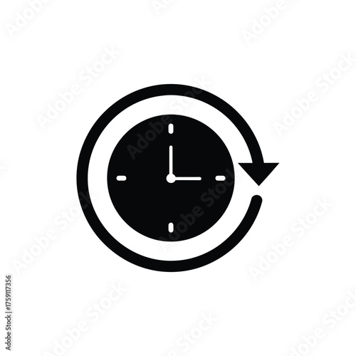 Time management icon with a clock and a circling arrow representing a deadline schedule efficiency and the cyclical nature of project timeframes