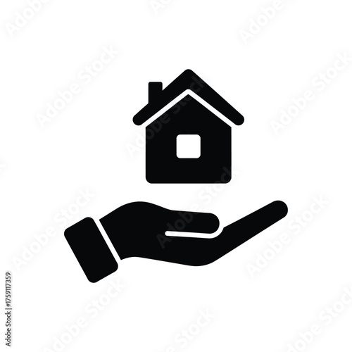 Property care icon with a hand holding a house symbolizing real estate services home insurance and ownership of a residential building or apartment
