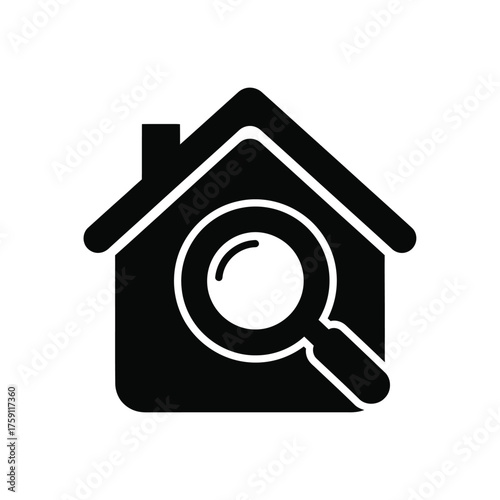 Home search icon with a house and a magnifying glass a symbol for finding property real estate listings and residential building inspection services