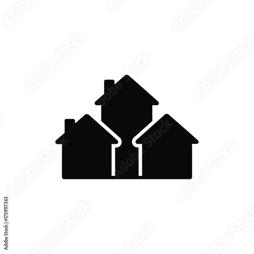 Neighborhood icon with multiple houses symbolizing a community residential area or a real estate market with many available properties for sale