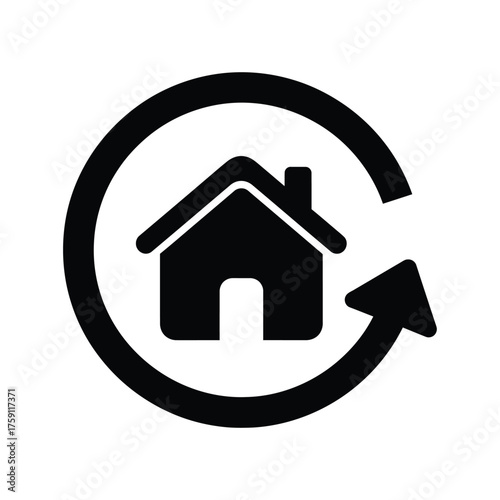 Home renovation icon with a house inside a refresh arrow circle a concept for remodeling a property updating an interior or house flipping