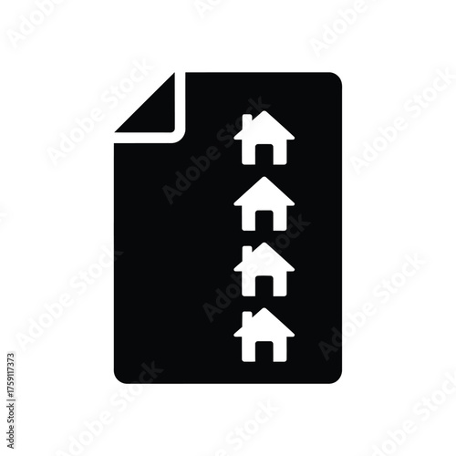 Real estate document icon with a list of houses symbolizing a property contract mortgage agreement or housing market report and official paperwork