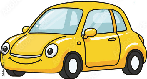 Bright Yellow Animated Car with Big Eyes and Smiling Mouth