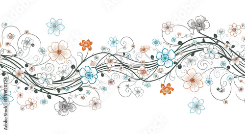 A beautiful floral vine with delicate flowers in various colors forming an elegant pattern.
