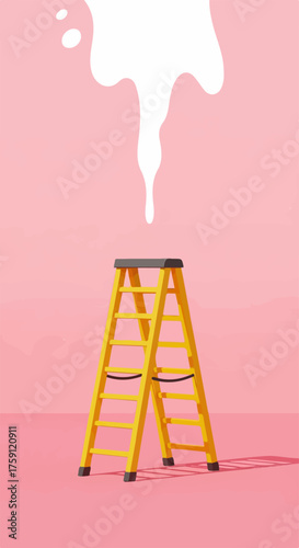 A vibrant yellow A-frame stepladder with a dark gray top platform and non-slip black feet.