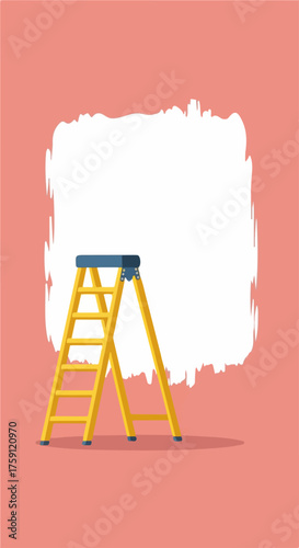 A vibrant yellow A-frame stepladder with a blue top platform and non-slip feet, depicted in a flat vector illustration style.