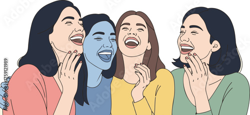 Vector Illustration of Four Cheerful Women Laughing, Showcasing Friendship and Joy