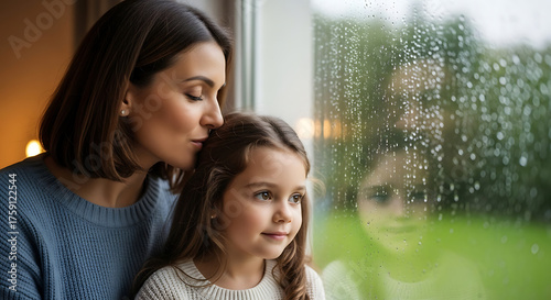 Rainy Day Reflections: Mother and Daughter at Window