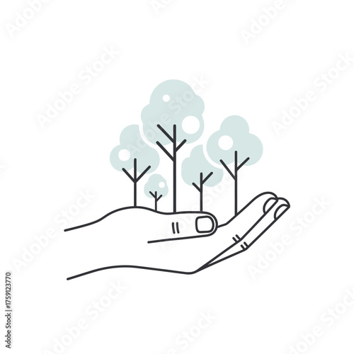 Hand holding trees, concept of environmental protection and nature conservation.