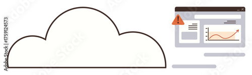 Cloud with associated data analytics panel showing a growth chart and alert icon. Ideal for cloud computing, data management, digital security, online storage, big data, business strategy, simple