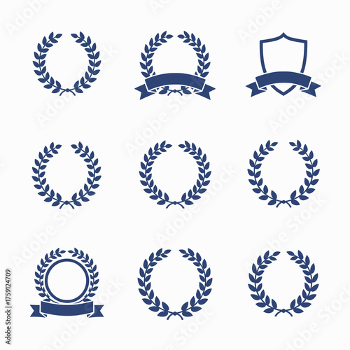Elegant laurel wreath collection perfect for awards, logos, and timeless designs needing a touch of classic prestige and achievement, conveying honor and victory