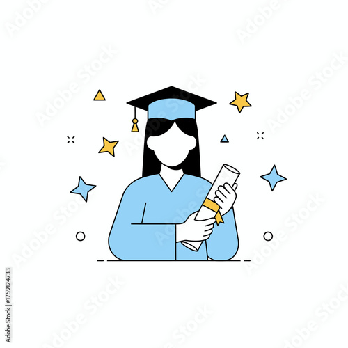 Celebrate graduation success with this simple graduation gown and diploma illustration, perfect for congratulations cards and back to school designs for education