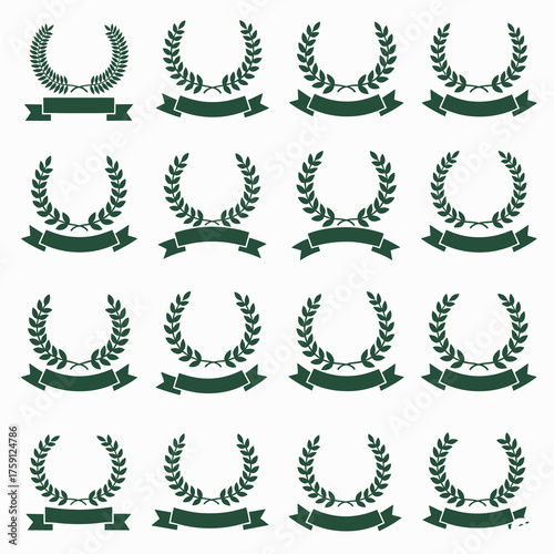 Elegant laurel wreaths with ribbons conveying success, achievement, and awards, perfect for branding and logo design needs, conveys classic sophistication